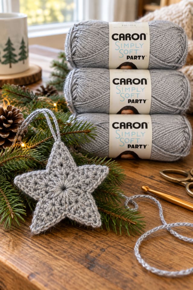 Crochet Star Ornament DIY | Silver Acrylic Craft Yarn for Holiday Home Decor maker-lifestyle pin