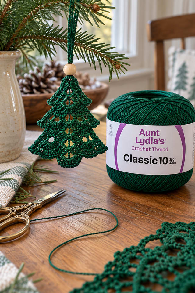 Crochet Christmas Tree Ornament | Green Cotton Crochet Thread for Festive Maker Projects maker-lifestyle pin