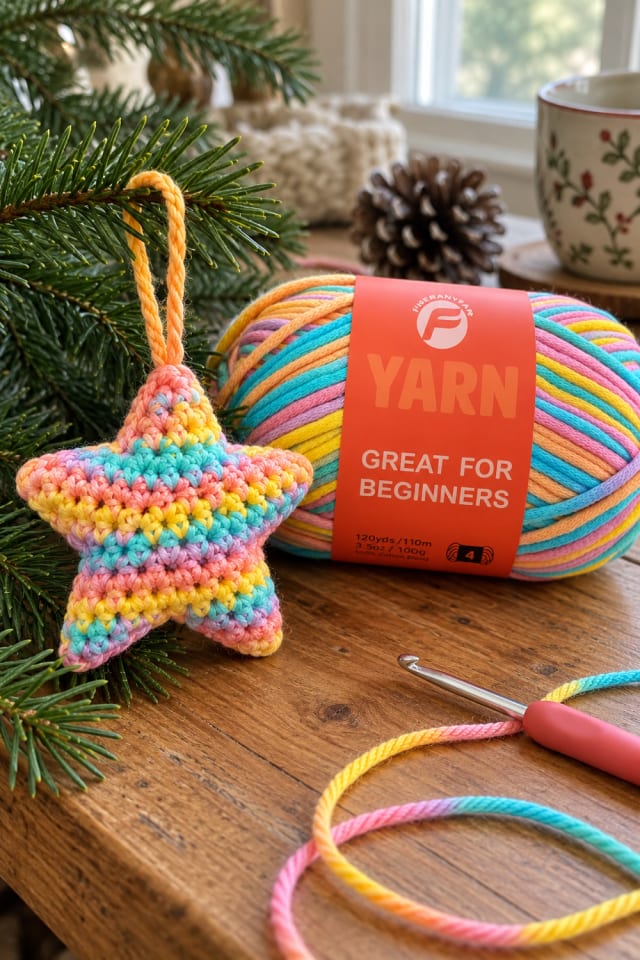 Crochet Star Ornament DIY | Pastel Cotton Craft Yarn for Rustic Christmas Decor maker-lifestyle pin