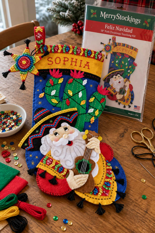 Felt Holiday Ornament DIY | Red Felt Ornament Kit for Christmas Craft Night maker-lifestyle pin