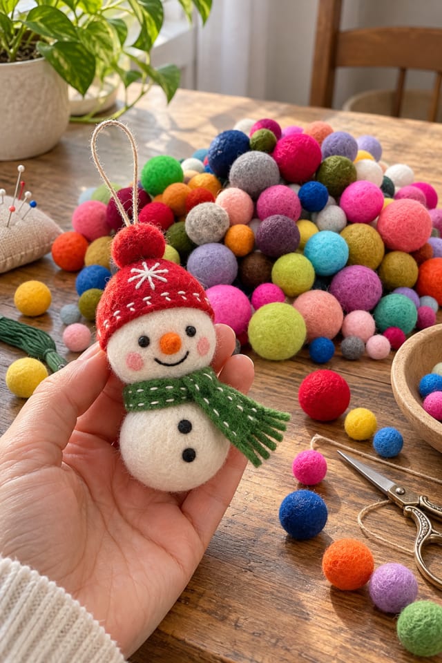 Needle-Felted Christmas Craft | Red Wool Felt Balls for DIY Holiday Decor maker-lifestyle pin