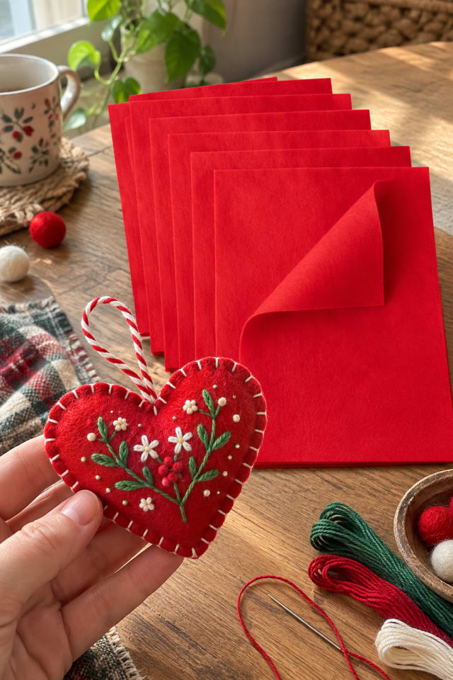 Hand-Sewn Felt Christmas Ornament | Red Fabric Felt Craft Material for Festive Maker Projects maker-lifestyle pin