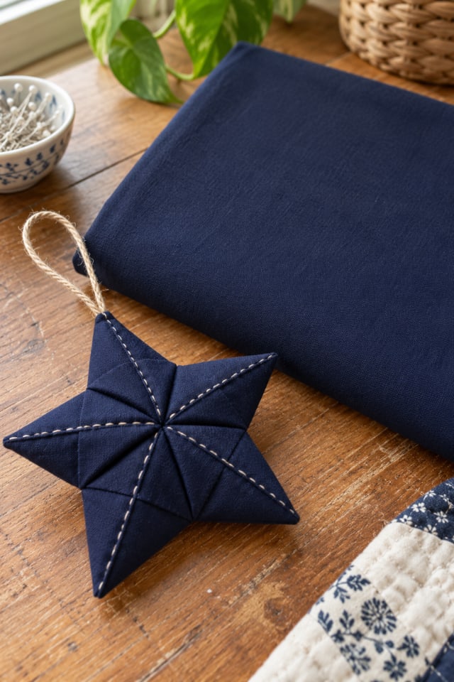 Fabric Star Christmas Ornament | Navy Cotton Quilting Fabric for Cozy Seasonal Making maker-lifestyle pin