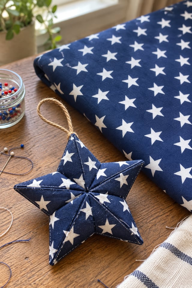 Fabric Star Christmas Ornament | White Cotton Quilting Fabric for Seasonal Maker Projects maker-lifestyle pin