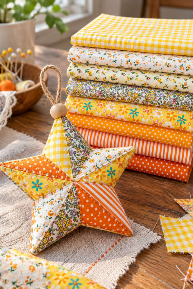 Patchwork Star Holiday Craft | Orange Cotton Quilting Fabric for Winter Crafting maker-lifestyle pin