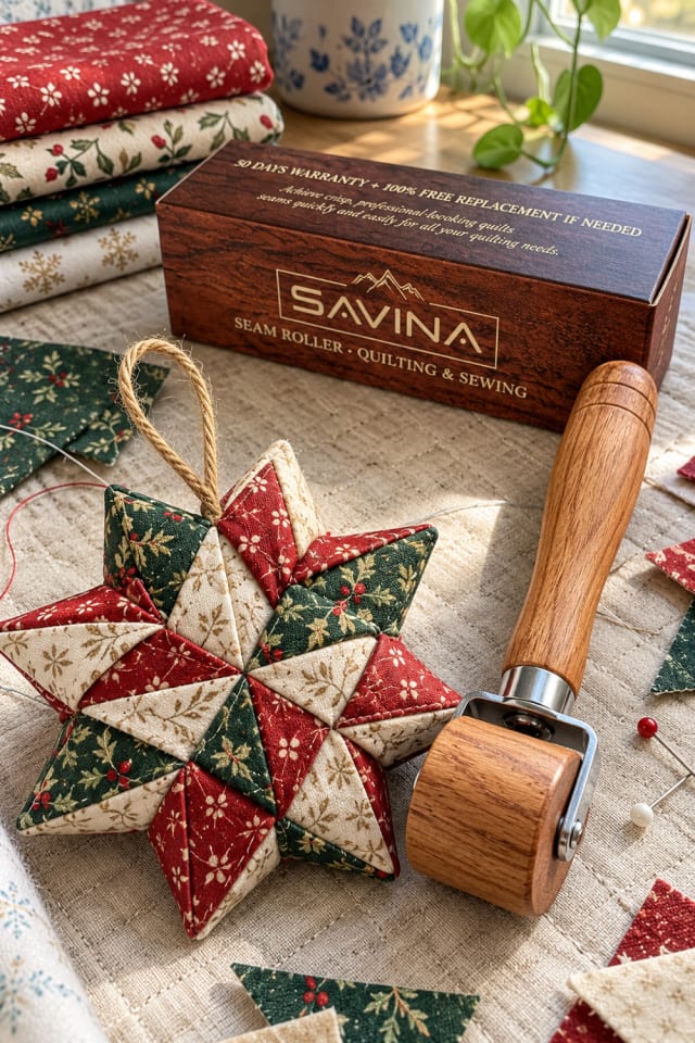 Quilted Star Ornament DIY | Wood Quilting Seam Roller for Christmas Gift Making maker-lifestyle pin