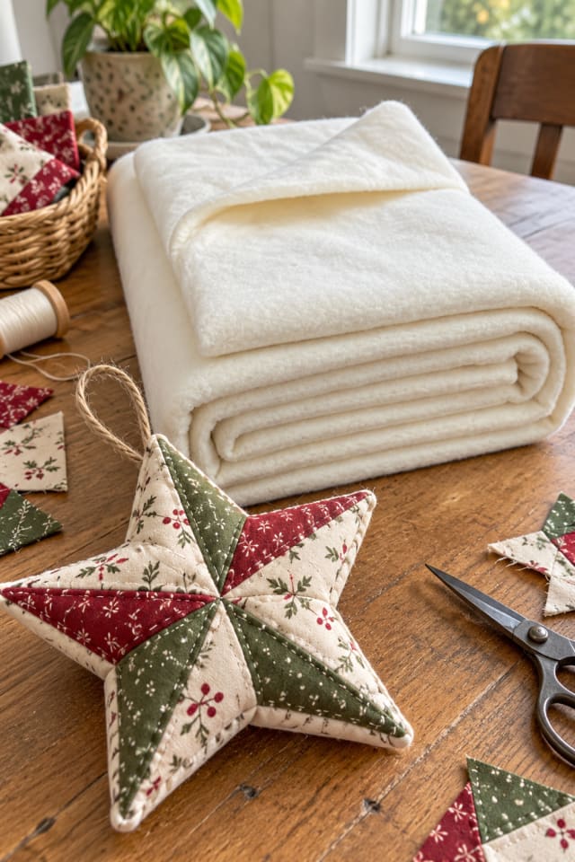 Patchwork Star Holiday Craft | White Cotton Quilt Batting for Small Ornament Projects maker-lifestyle pin