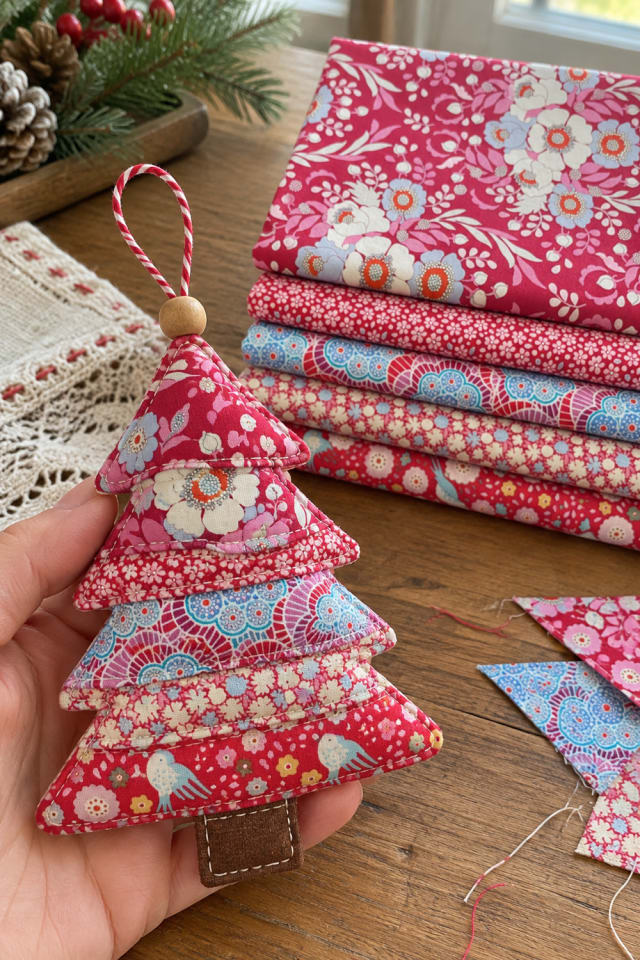 Patchwork Tree Ornament DIY | Red Cotton Quilting Fabric for Seasonal Maker Projects maker-lifestyle pin