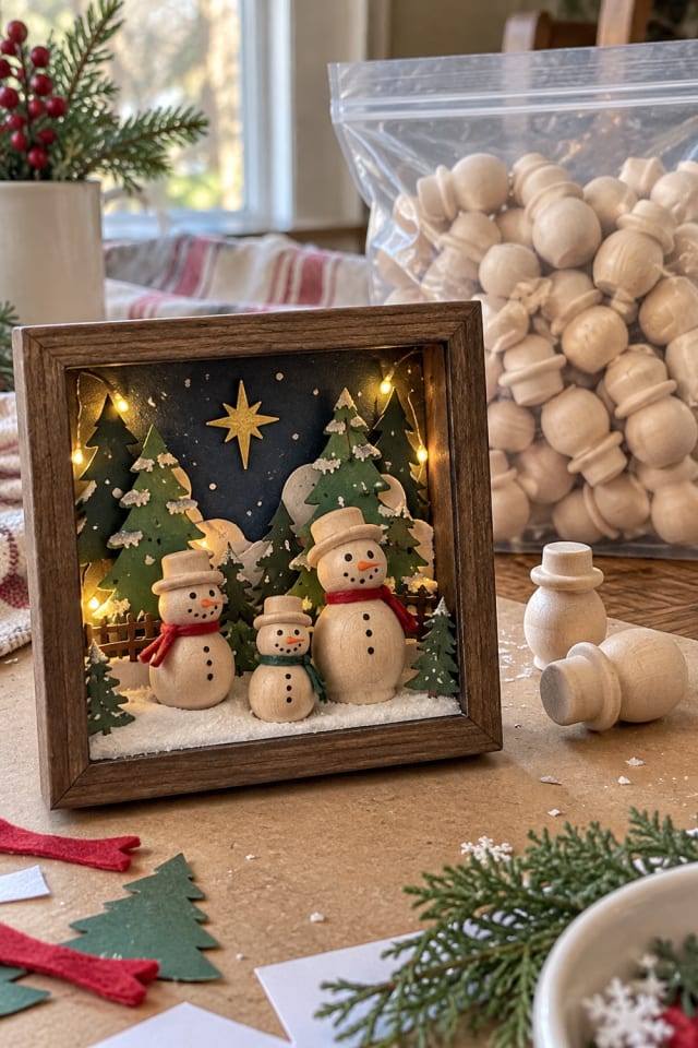 Light-Up Christmas Shadow Box | Natural Wooden Peg Dolls for Handmade Holiday Decor maker-lifestyle pin