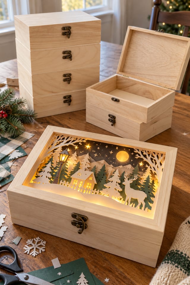Christmas Paper Shadow Box DIY | Wood Shadow Box Craft Supply for Cozy Seasonal Making maker-lifestyle pin