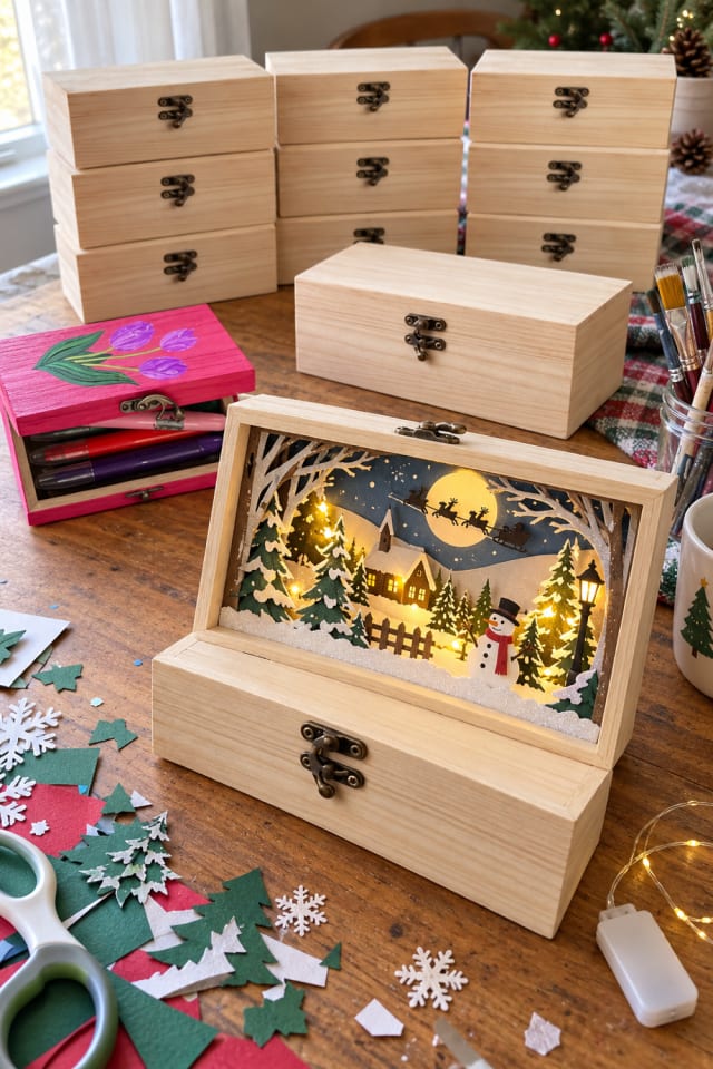 Light-Up Christmas Shadow Box | Wooden Shadow Box for Tree and Gift Accents maker-lifestyle pin
