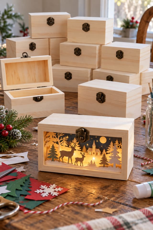 Light-Up Christmas Shadow Box | Wood Shadow Box Craft Supply for Handmade Christmas Projects maker-lifestyle pin