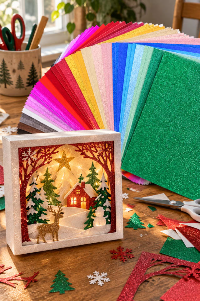 Christmas Paper Shadow Box DIY | Multicolor Glitter Cardstock for Christmas Craft Night maker-lifestyle pin