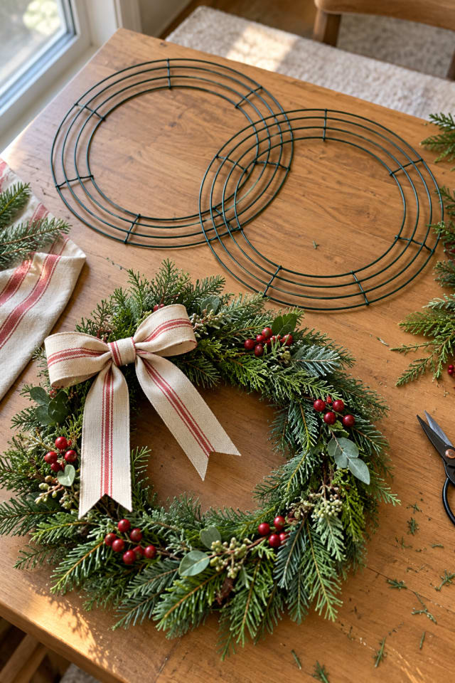 Holiday Wreath Base | Green Wire Wreath Form for a Festive Craft Table maker-lifestyle pin