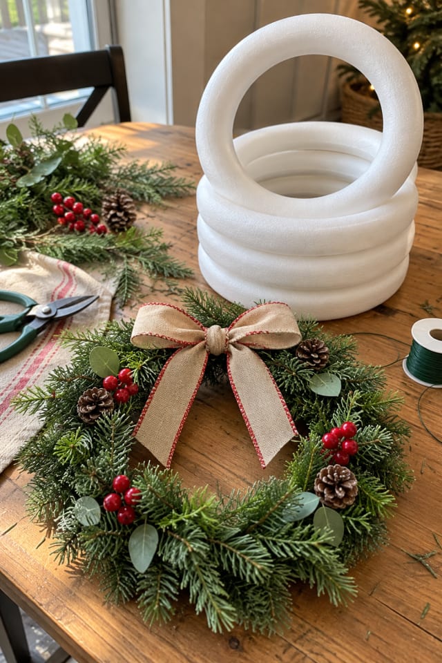 Handmade Evergreen Wreath | White Foam Wreath Form for Christmas Craft Night maker-lifestyle pin