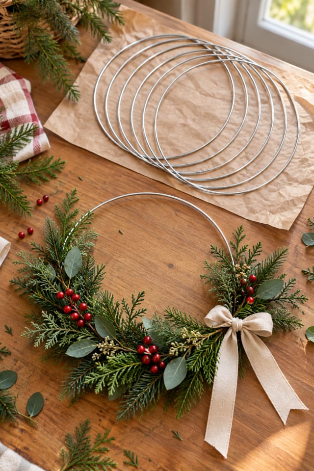 Handmade Evergreen Wreath | Silver Wire Wreath Form for Seasonal Maker Projects maker-lifestyle pin
