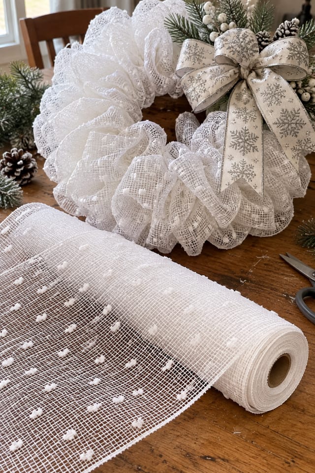 Holiday Wreath Bow DIY | White Mesh Wired Craft Ribbon for Cozy Seasonal Making maker-lifestyle pin