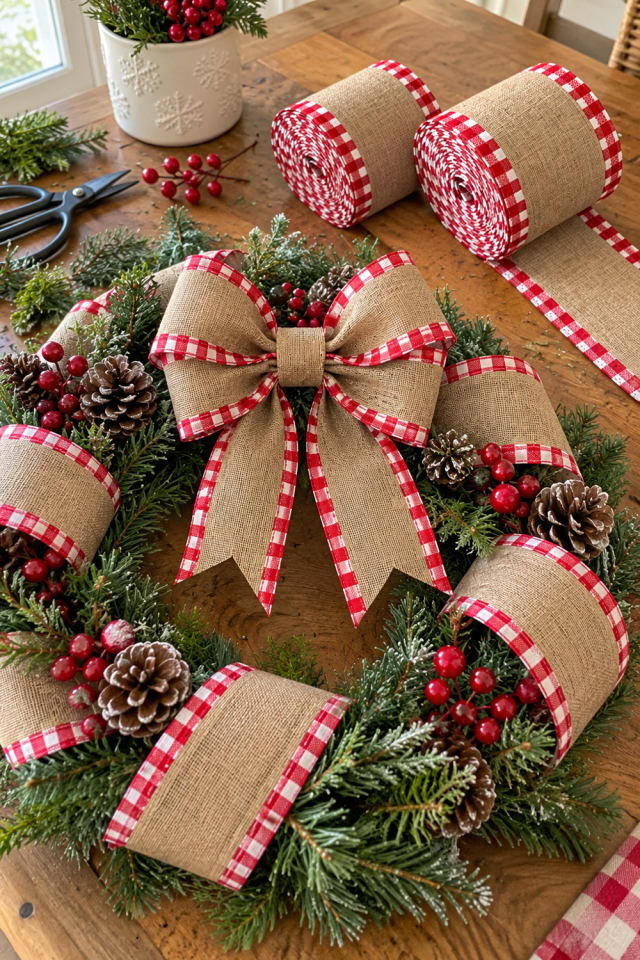 Christmas Ribbon Wreath Accent | Burlap Wired Craft Ribbon for DIY Holiday Decor maker-lifestyle pin