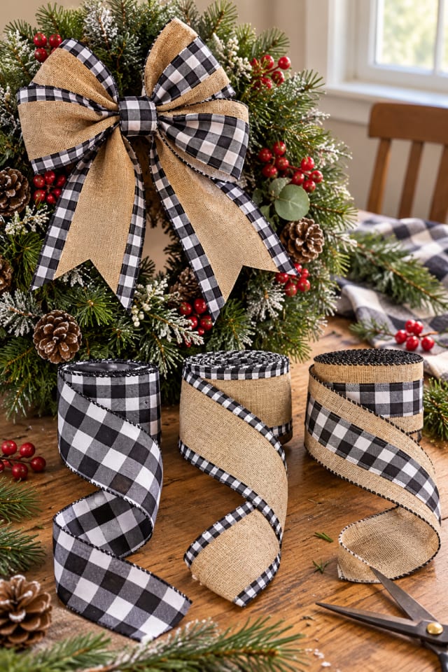 Christmas Wreath Ribbon Bow | White Burlap Wired Craft Ribbon for Handmade Christmas Projects maker-lifestyle pin