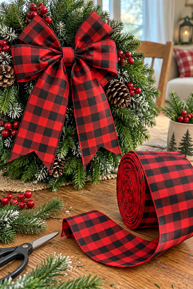Christmas Wreath Ribbon Bow | Wired Craft Ribbon for Christmas Gift Making maker-lifestyle pin