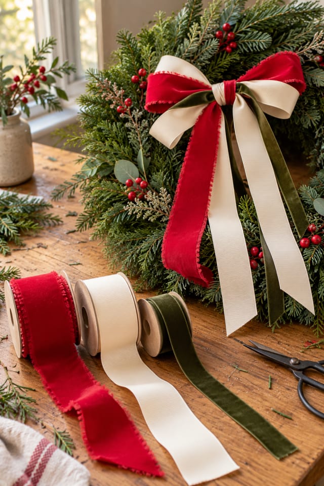 Holiday Wreath Bow DIY | Velvet Wired Craft Ribbon for Rustic Christmas Decor maker-lifestyle pin