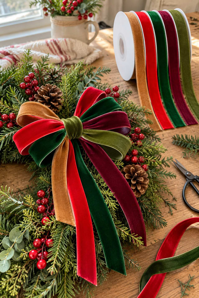 Holiday Wreath Bow DIY | Velvet Wired Craft Ribbon for Modern Holiday Decor maker-lifestyle pin