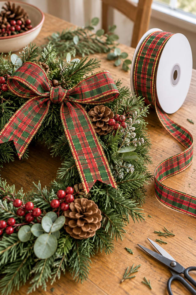 Holiday Wreath Bow DIY | Wired Craft Ribbon for Craft Room Holiday Projects maker-lifestyle pin