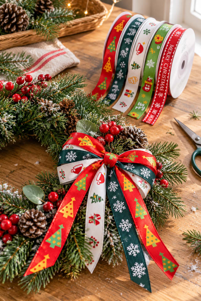 Christmas Ribbon Wreath Accent | Wired Craft Ribbon for Family Holiday Making maker-lifestyle pin