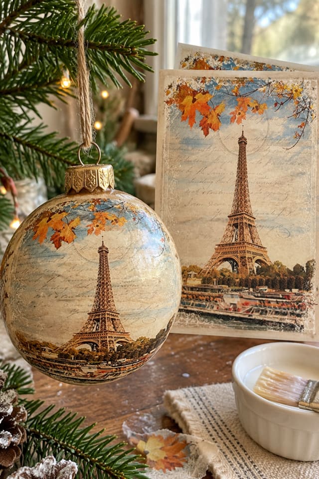 Paper-Covered Holiday Ornament | Decoupage Paper for a Festive Craft Table maker-lifestyle pin
