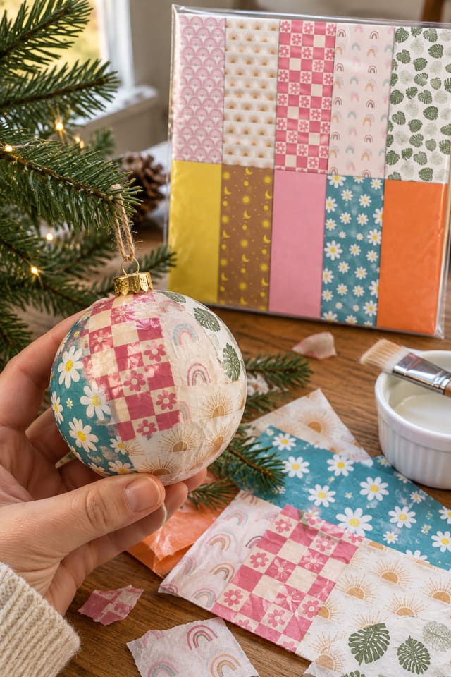 Decoupage Bauble DIY | Rainbow Decoupage Paper for Christmas Craft Night maker-lifestyle pin