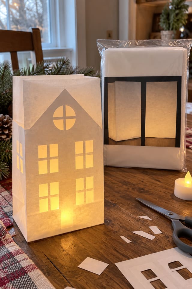 Light-Up Paper Christmas House | White Paper Luminary Bag for Handmade Holiday Decor maker-lifestyle pin