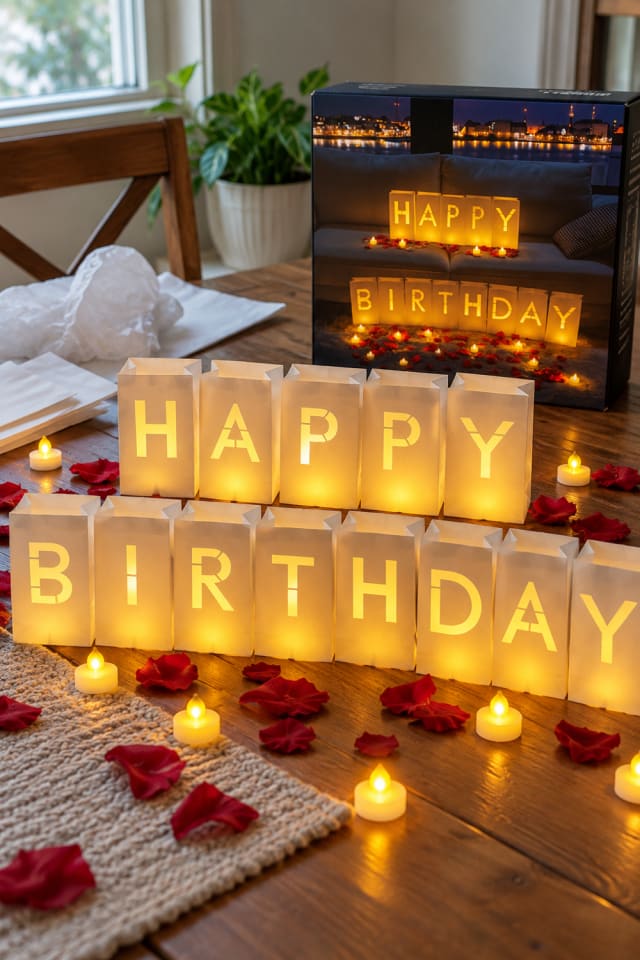 Light-Up Birthday Paper Display | White Paper Luminary Bag for a Birthday Craft Table maker-lifestyle pin