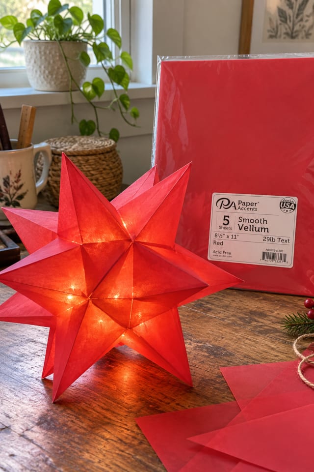 Paper Star Lantern DIY | Red Paper Craft Vellum for Handmade Holiday Decor maker-lifestyle pin