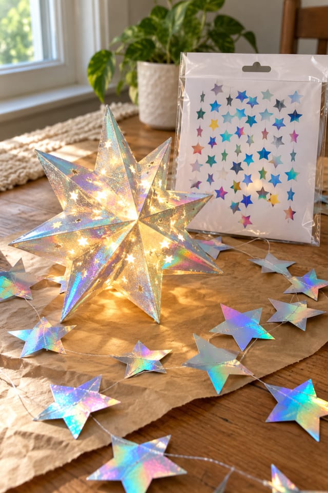 Light-Up Birthday Paper Display | Silver Paper Star Garland for Glowing Party Decor maker-lifestyle pin
