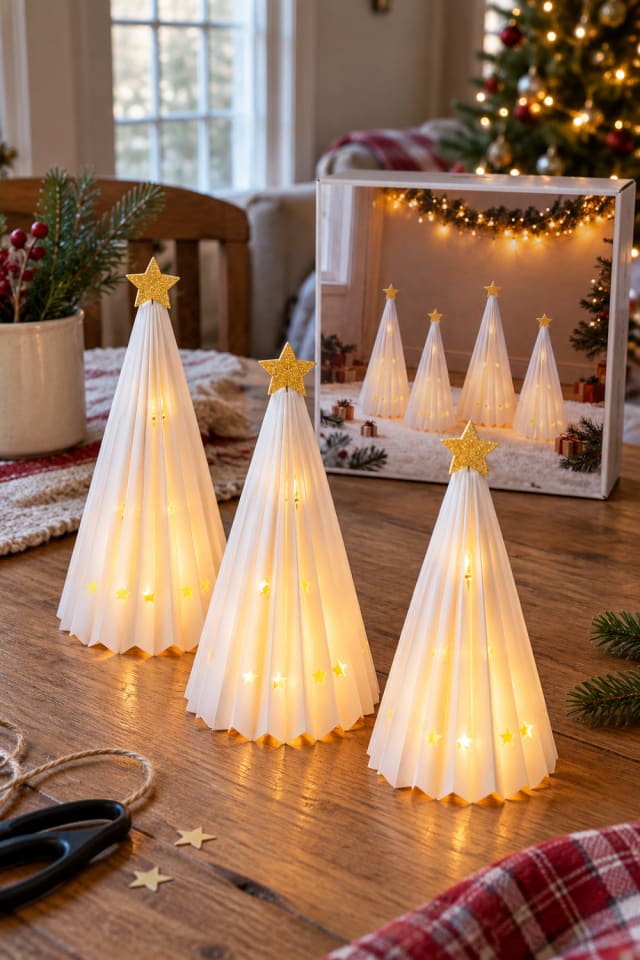 Folded Paper Christmas Tree Display | White Folded Paper Tree Decoration for Seasonal Maker Projects maker-lifestyle pin