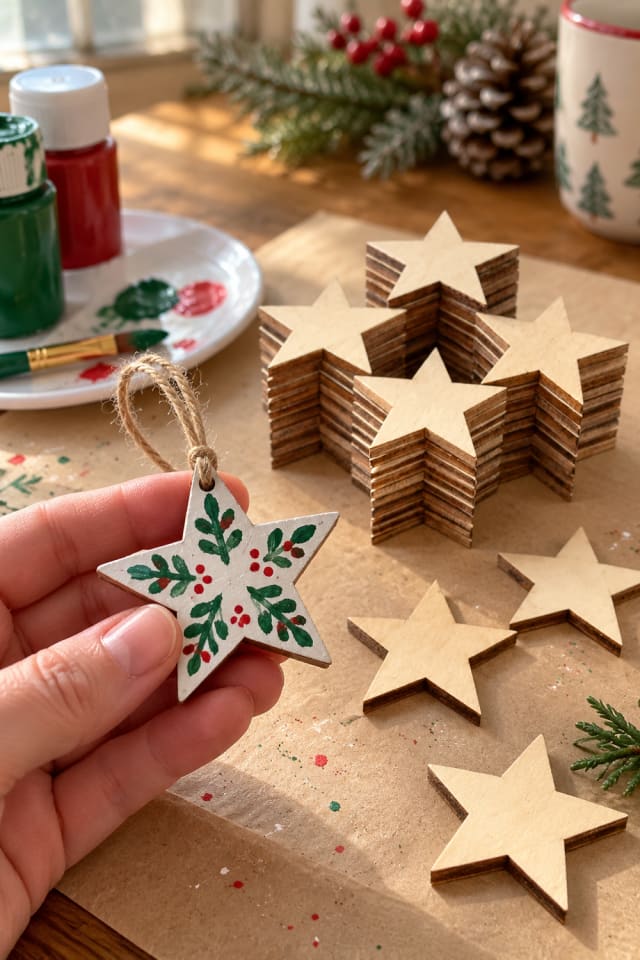 Wooden Holiday Ornament Craft | Wooden Unfinished Wood Blanks for a Festive Craft Table maker-lifestyle pin