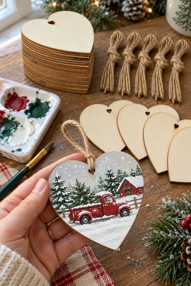 Painted Wooden Christmas Ornament | Natural Wooden Heart Blanks for Tree and Gift Accents maker-lifestyle pin