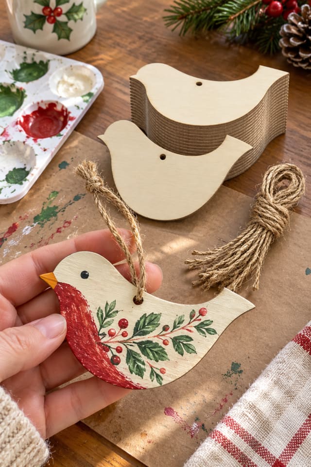 Painted Wooden Christmas Ornament | Wooden Bird Blanks for Handmade Christmas Projects maker-lifestyle pin