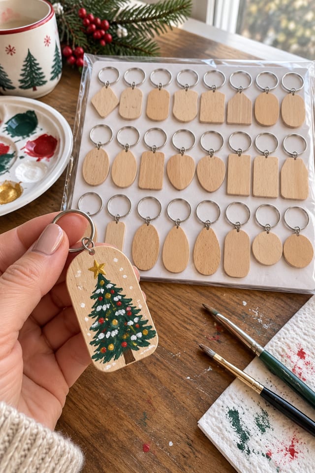 Painted Wooden Christmas Ornament | Wooden Keychain Blanks for Christmas Gift Making maker-lifestyle pin