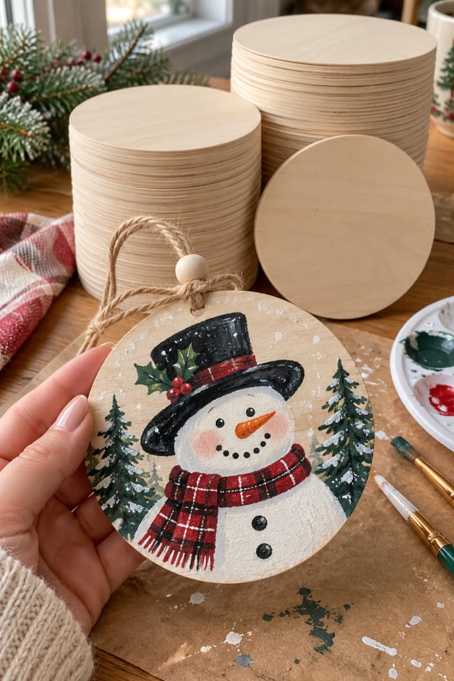 Painted Wooden Christmas Ornament | Round Wooden Blanks for Traditional Christmas Crafts maker-lifestyle pin