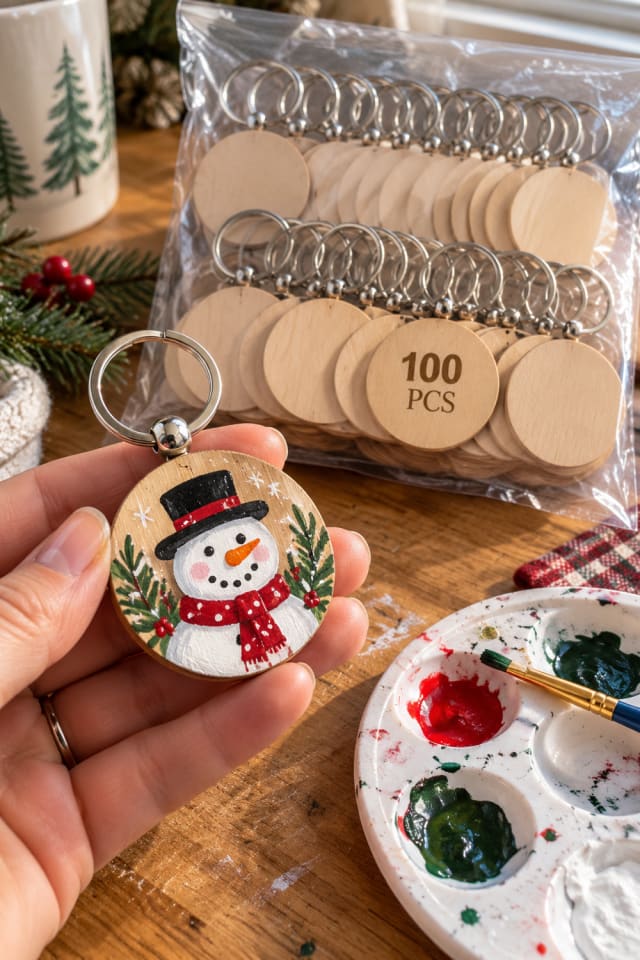 Painted Wooden Christmas Ornament | Wooden Keychain Blanks for Personal Christmas Decor maker-lifestyle pin