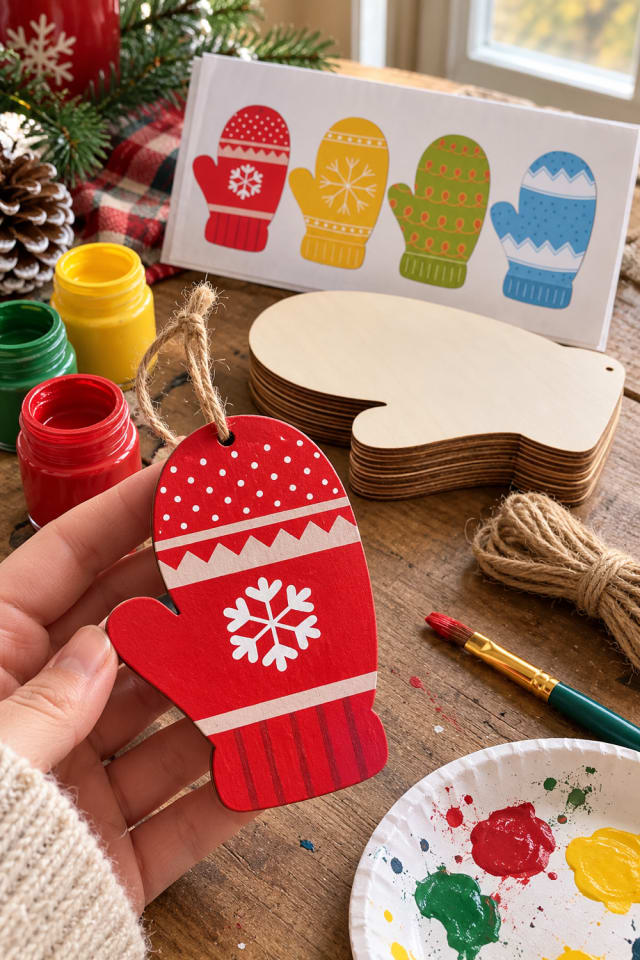 Painted Wooden Christmas Ornament | Wooden Mitten Blanks for Christmas Keepsake Crafts maker-lifestyle pin