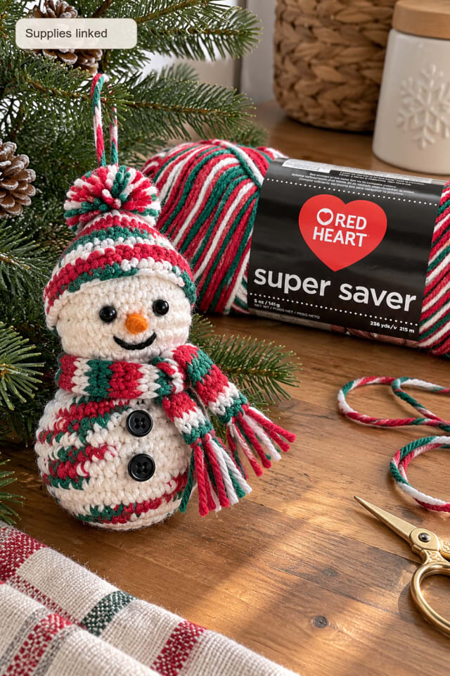 Crochet Snowman Tree Ornament | Red Craft Yarn for Cozy Seasonal Making maker-lifestyle pin