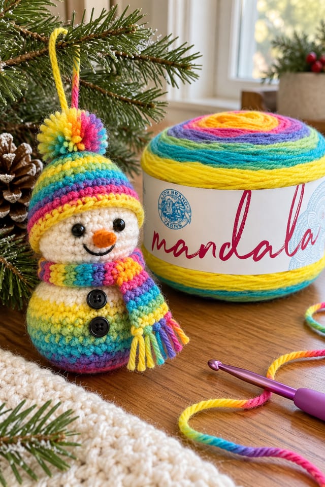 Crochet Snowman Christmas Craft | Multicolor Craft Yarn for a Festive Craft Table maker-lifestyle pin