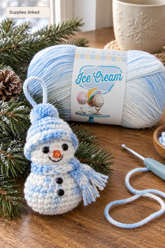 Crochet Snowman Ornament DIY | Cream Craft Yarn for Tree and Gift Accents maker-lifestyle pin