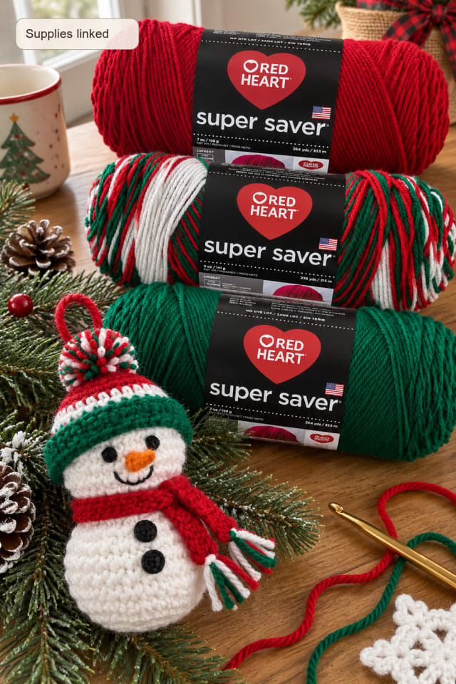 Crochet Snowman Ornament DIY | Red Craft Yarn for Christmas Gift Making maker-lifestyle pin