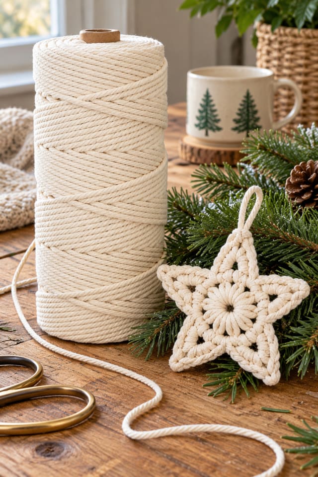 Crochet Christmas Tree Ornament | Beige Cotton Crochet Ornament Supply for Handmade Holiday Decor maker-lifestyle pin