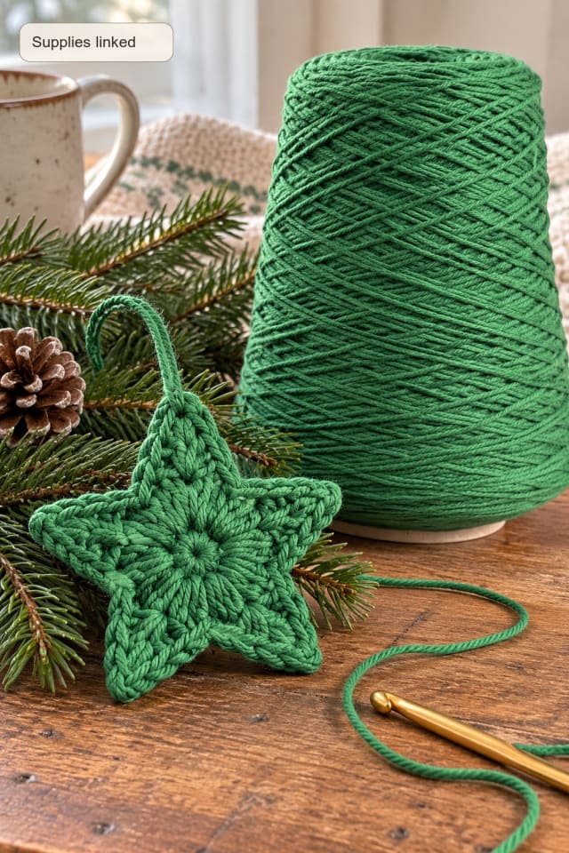 Crochet Star Ornament DIY | Green Cotton Craft Yarn for Cozy Seasonal Making maker-lifestyle pin