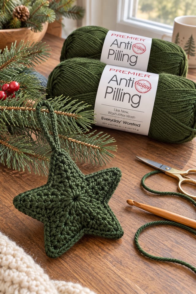Handmade Crochet Tree Decor | Green Crochet Ornament Supply for a Festive Craft Table maker-lifestyle pin