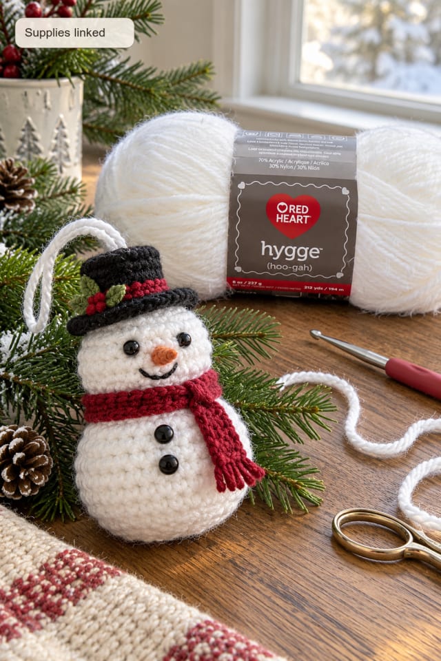 Crochet Snowman Tree Ornament | Red Crochet Ornament Supply for Holiday Home Decor maker-lifestyle pin